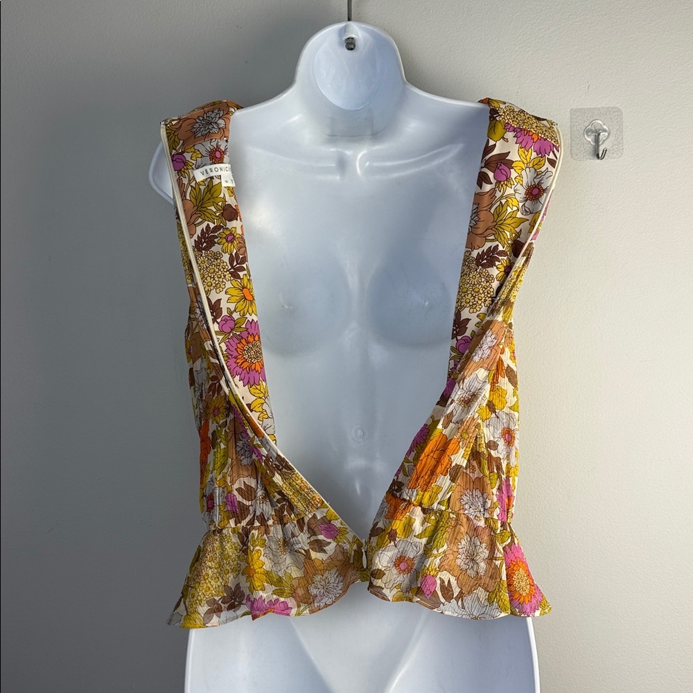 Veronica Beard Kailani Floral Silk Peplum Blouse in Stone Multi Size 10 Feminine - Picture 13 of 16